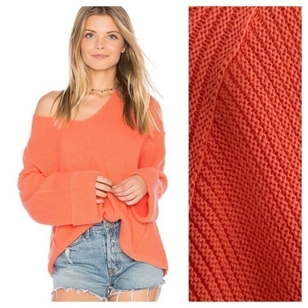 Free People Coral Pink Res La Brea V-neck Oversized Sweater XS